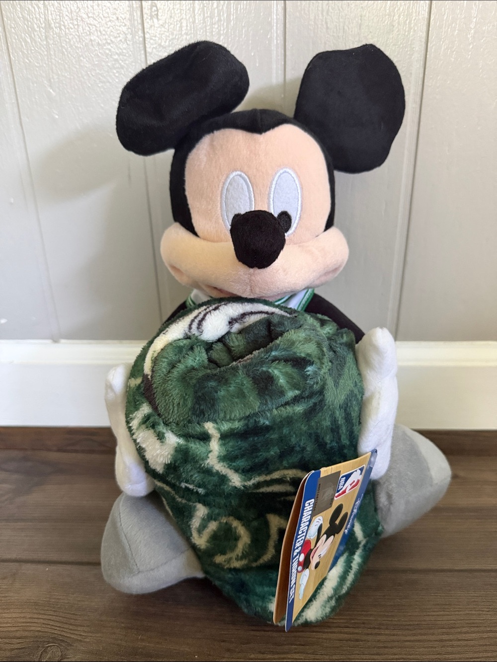 Disney Mickey Mouse Plush with Green Patterned Blanket